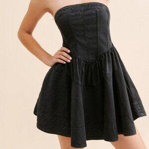 🦋 Free People Candace Corset Mini Dress Black Strapless Pockets  Sz S NWT